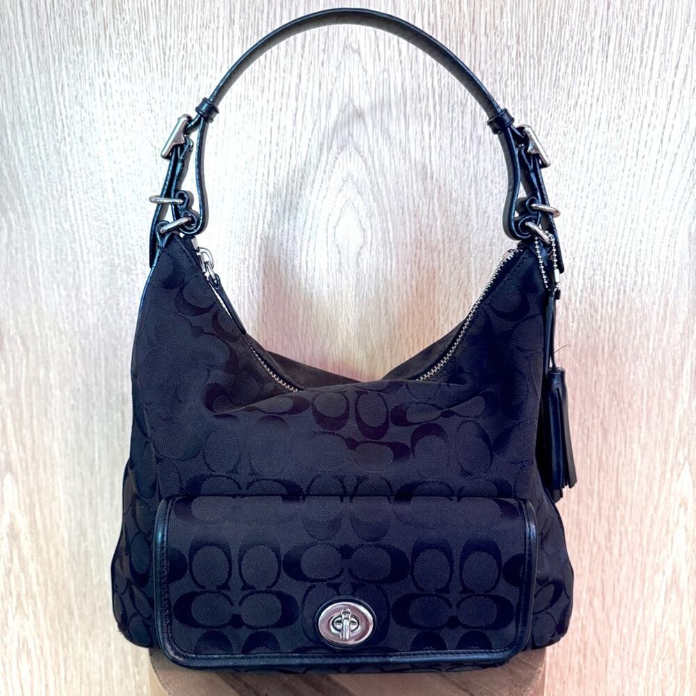 Coach Black on Black Logo Legacy Signature Courtenay Hobo shoulder Bag